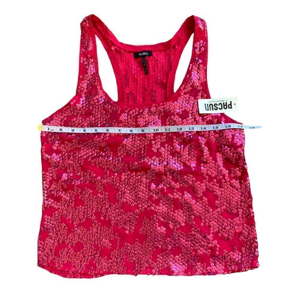 New VTG Nollie Womens Y2K Sequin Cropped Tank Size‎ M Pink NYE Festive Bright - Picture 11 of 16